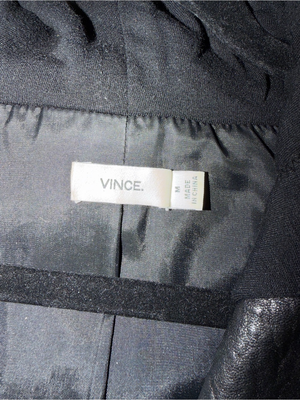 Vince Black Leather Moto Jacket with Hooded Knit Sleeves - Picture 9 of 9